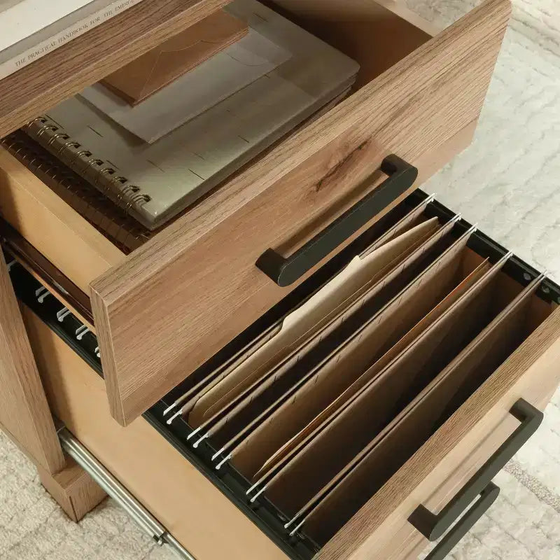GDFStudio Merlene Scrivania a L da ufficio in legno in stile rustico con cassetti