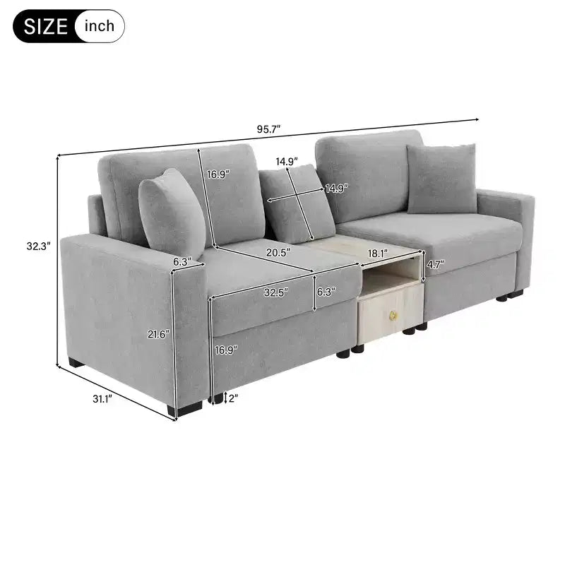 Divano componibile moderno a 2 posti Christopher Knight Home Bina 95.7'' in ciniglia, con consolle, bracciolo contenitore e cuscini
