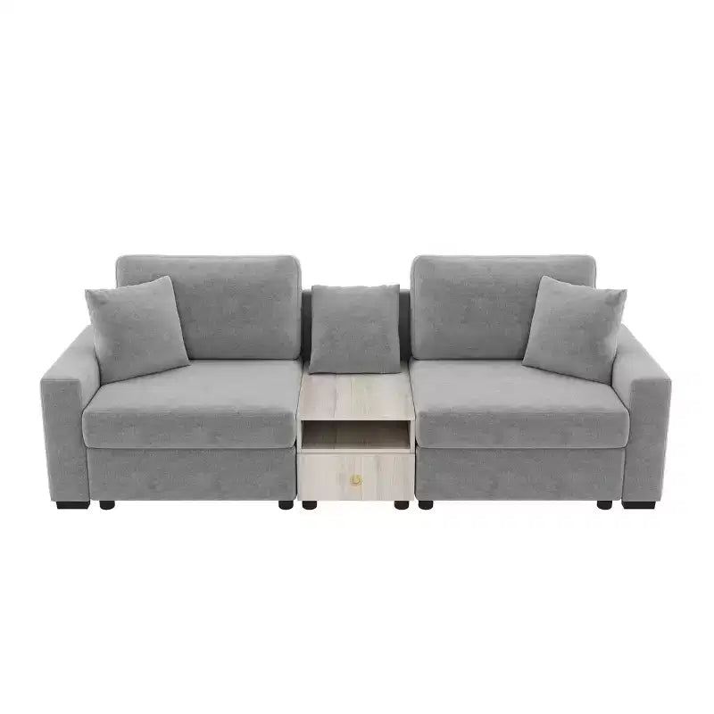 Divano componibile moderno a 2 posti Christopher Knight Home Bina 95.7'' in ciniglia, con consolle, bracciolo contenitore e cuscini