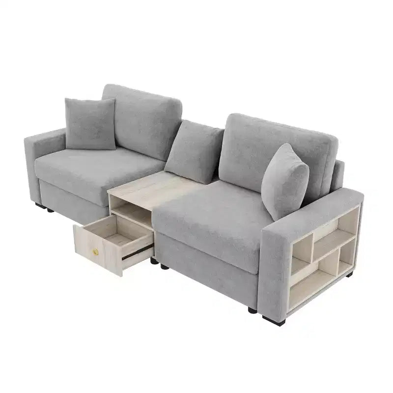Divano componibile moderno a 2 posti Christopher Knight Home Bina 95.7'' in ciniglia, con consolle, bracciolo contenitore e cuscini