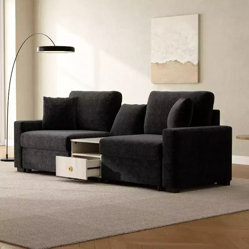 Divano componibile moderno a 2 posti Christopher Knight Home Bina 95.7'' in ciniglia, con consolle, bracciolo contenitore e cuscini