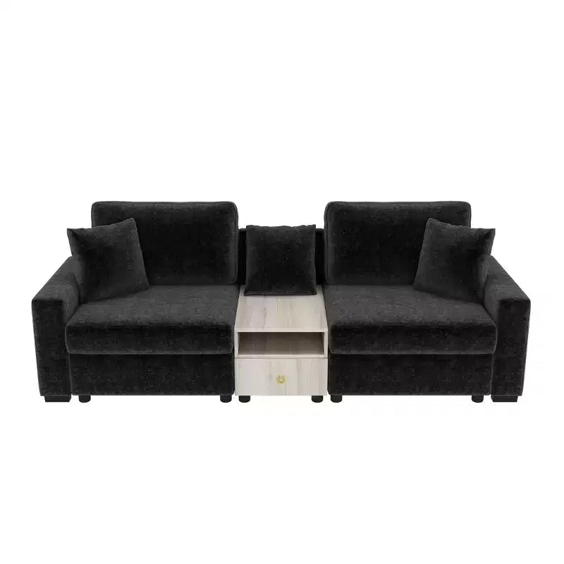 Divano componibile moderno a 2 posti Christopher Knight Home Bina 95.7'' in ciniglia, con consolle, bracciolo contenitore e cuscini