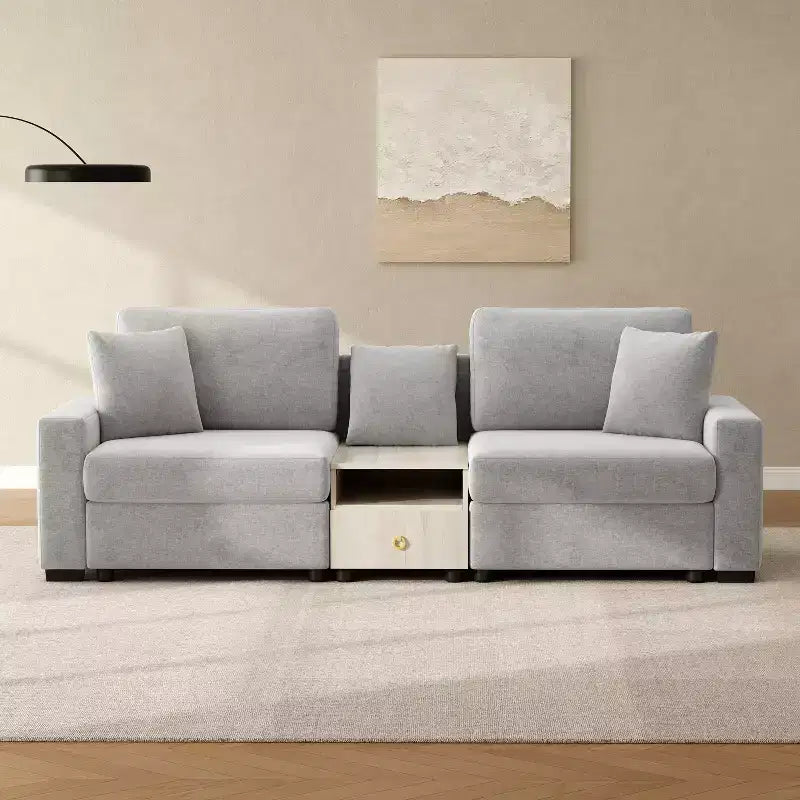 Divano componibile moderno a 2 posti Christopher Knight Home Bina 95.7'' in ciniglia, con consolle, bracciolo contenitore e cuscini