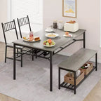 Set da Pranzo in Legno in Stile Rustico da 4 Pezzi con Panca e Sedia, Tavolo da Cucina con Ripiani Contenitori Integrati, Set Tavolo Rettangolare Salvaspazio per 4 Persone