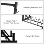 Rastrelliere per bilancieri a 3 ripiani, capacità 450 kg, rastrelliera regolabile per manubri, kettlebell, bilancieri (acciaio al carbonio Q235)