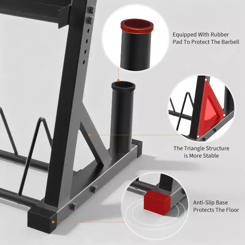 Rastrelliere per bilancieri a 3 ripiani, capacità 450 kg, rastrelliera regolabile per manubri, kettlebell, bilancieri (acciaio al carbonio Q235)