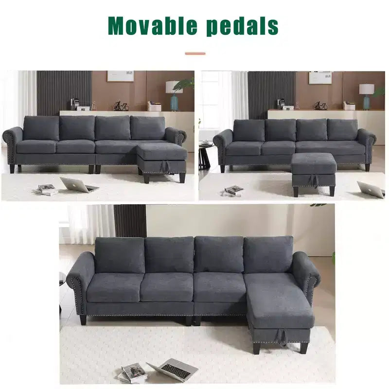 GDFStudio Yorin 106 Divano Letto Trasformabile Moderno a L in Velluto a 4 Posti con Pouf Contenitore