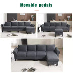 GDFStudio Yorin 106 Divano Letto Trasformabile Moderno a L in Velluto a 4 Posti con Pouf Contenitore