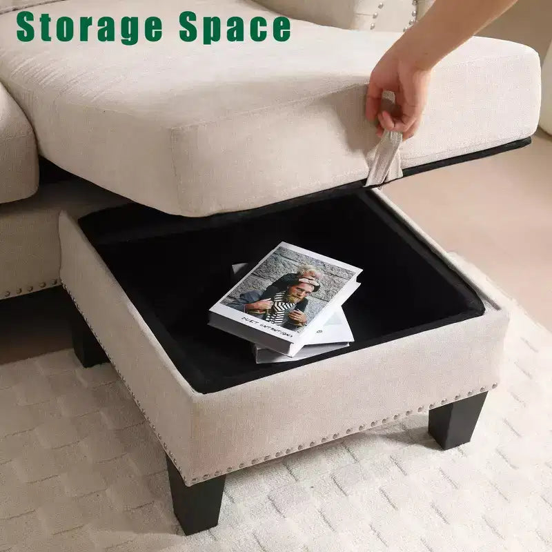 GDFStudio Yorin 106 Divano Letto Trasformabile Moderno a L in Velluto a 4 Posti con Pouf Contenitore