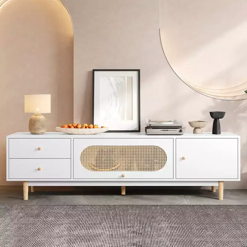 Mobile TV bianco da 70 pollici per TV fino a 80 pollici, tavolo console TV con cassetti per soggiorno e camera da letto