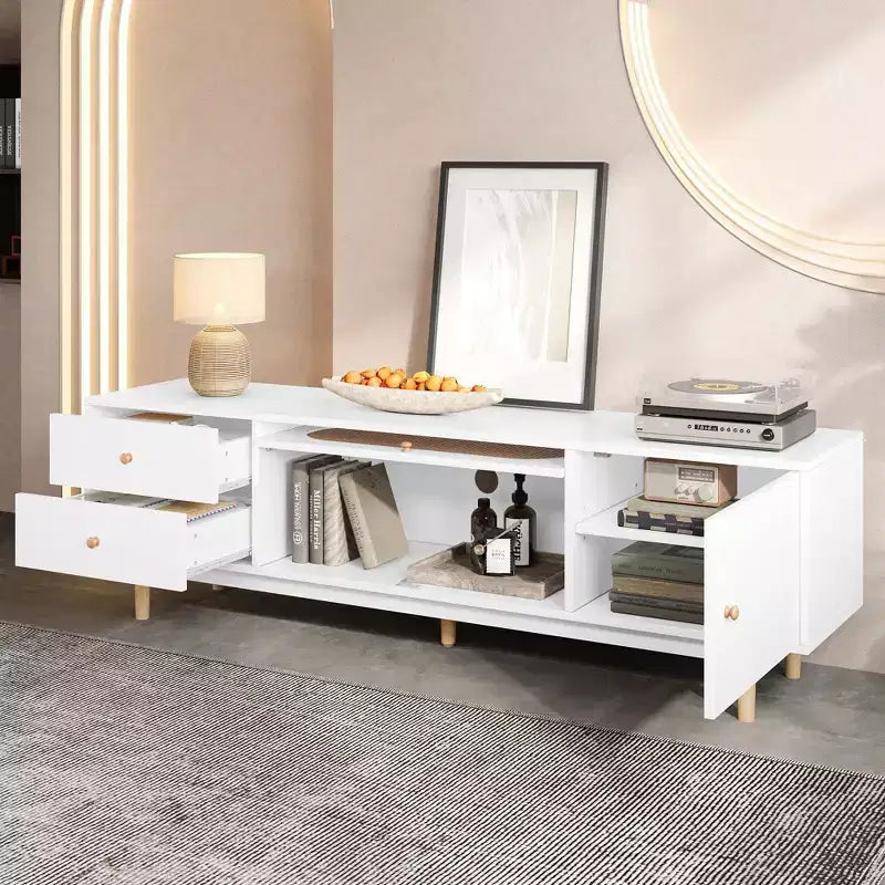 Mobile TV bianco da 70 pollici per TV fino a 80 pollici, tavolo console TV con cassetti per soggiorno e camera da letto