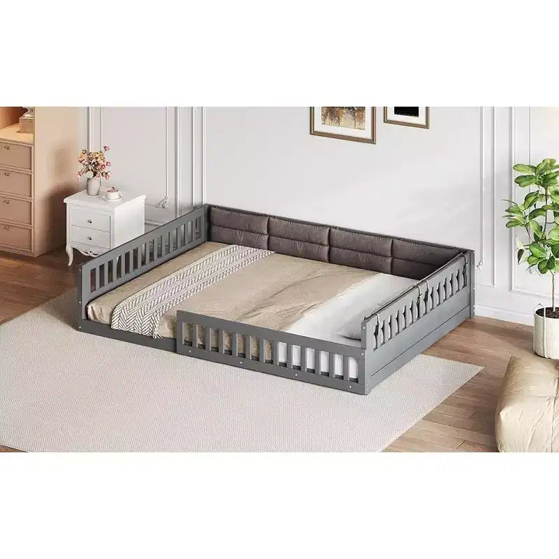 Letto a piattaforma imbottito TUYOHW a grandezza naturale con spondine di sicurezza, letto a terra a doghe in robusto legno di pino, letto a basso profilo resistente, capacità 272 kg