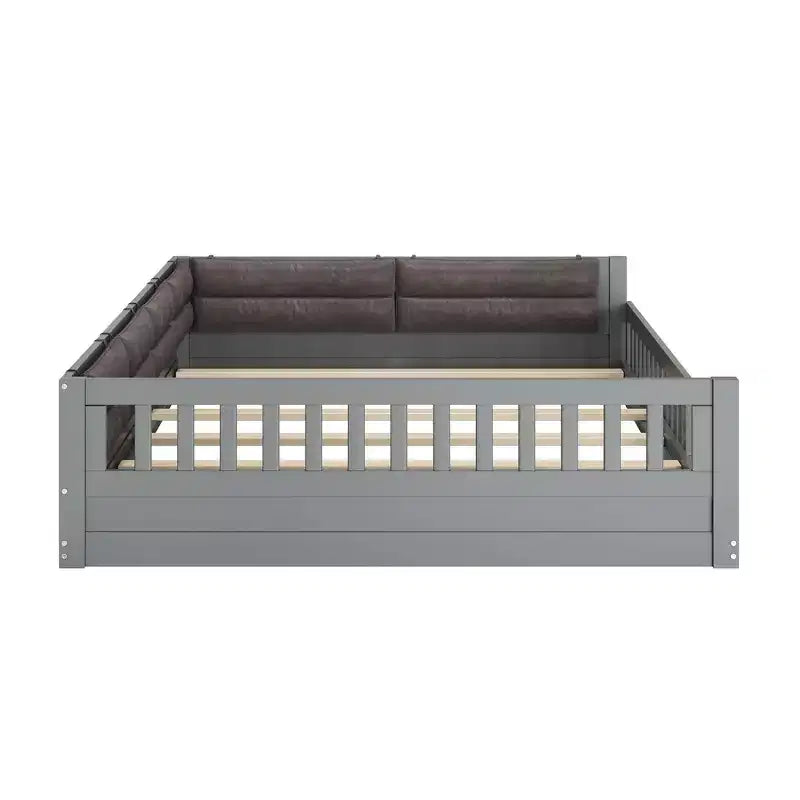 Letto a piattaforma imbottito TUYOHW a grandezza naturale con spondine di sicurezza, letto a terra a doghe in robusto legno di pino, letto a basso profilo resistente, capacità 272 kg