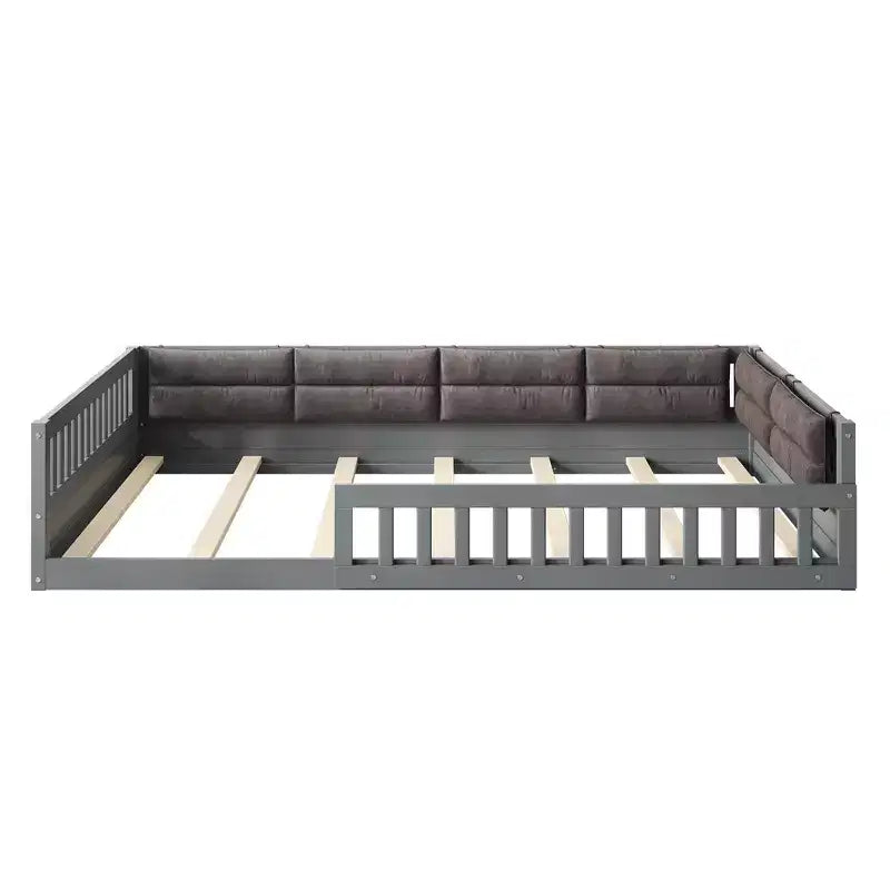 Letto a piattaforma imbottito TUYOHW a grandezza naturale con spondine di sicurezza, letto a terra a doghe in robusto legno di pino, letto a basso profilo resistente, capacità 272 kg
