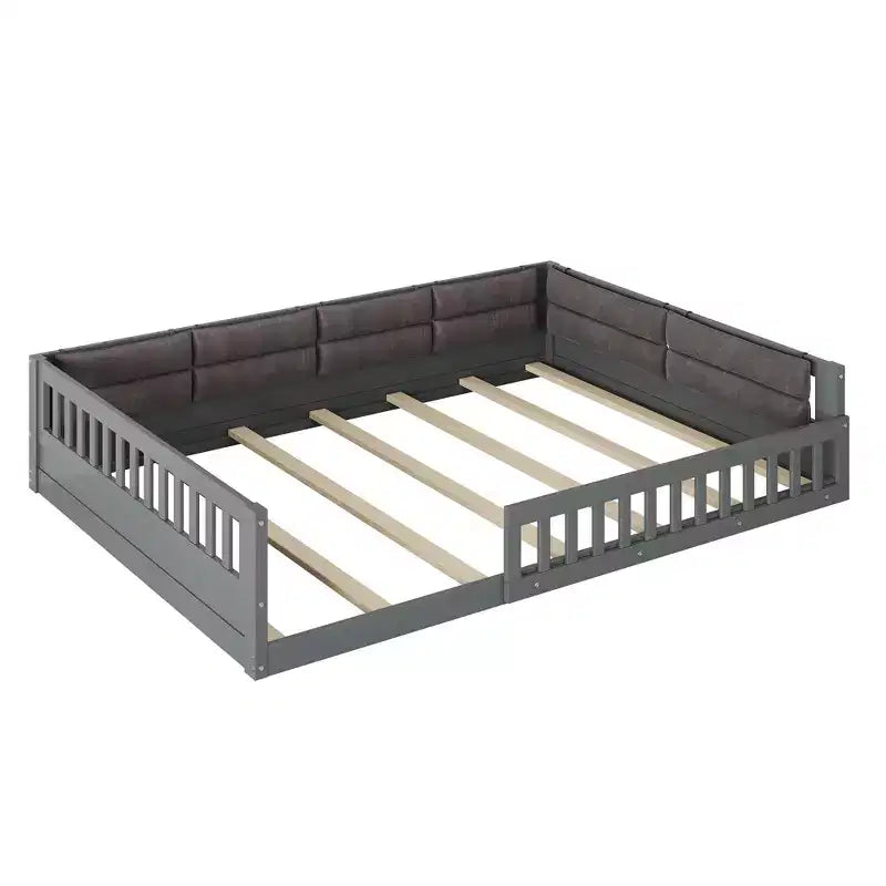 Letto a piattaforma imbottito TUYOHW a grandezza naturale con spondine di sicurezza, letto a terra a doghe in robusto legno di pino, letto a basso profilo resistente, capacità 272 kg