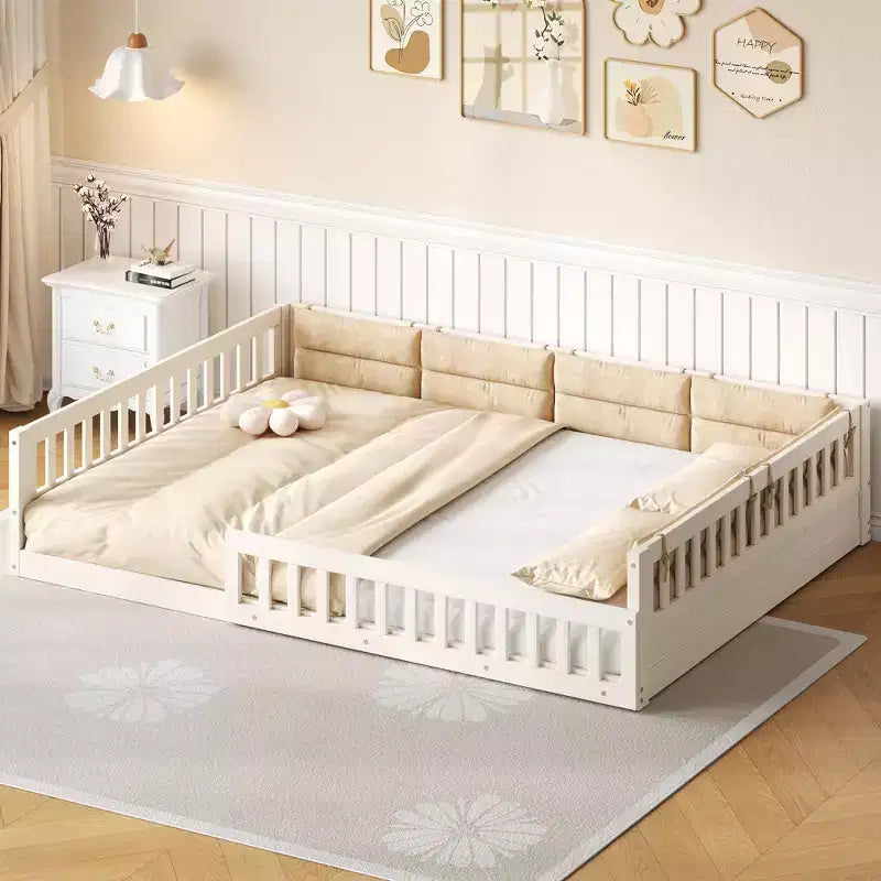 Letto a piattaforma imbottito TUYOHW a grandezza naturale con spondine di sicurezza, letto a terra a doghe in robusto legno di pino, letto a basso profilo resistente, capacità 272 kg
