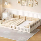 Letto a piattaforma imbottito TUYOHW a grandezza naturale con spondine di sicurezza, letto a terra a doghe in robusto legno di pino, letto a basso profilo resistente, capacità 272 kg