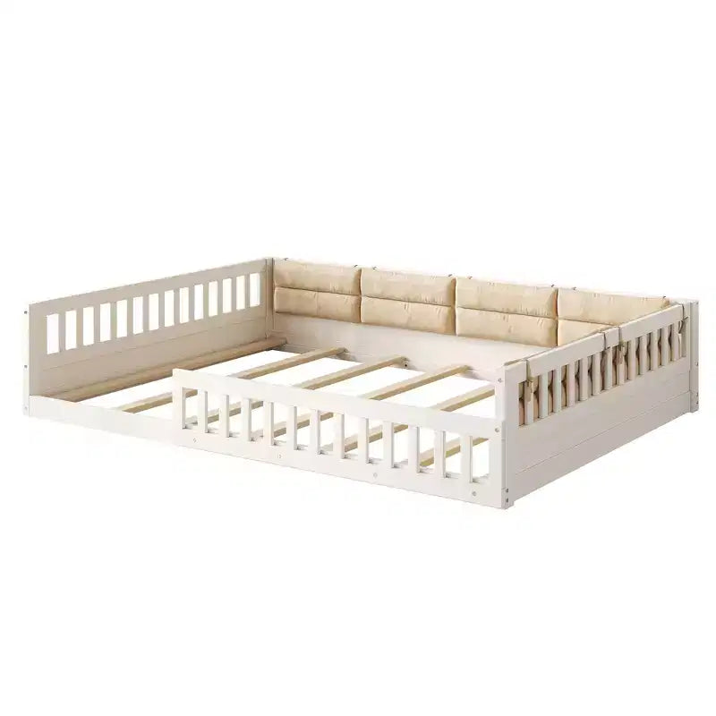 Letto a piattaforma imbottito TUYOHW a grandezza naturale con spondine di sicurezza, letto a terra a doghe in robusto legno di pino, letto a basso profilo resistente, capacità 272 kg