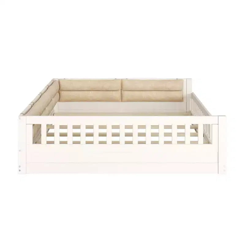 Letto a piattaforma imbottito TUYOHW a grandezza naturale con spondine di sicurezza, letto a terra a doghe in robusto legno di pino, letto a basso profilo resistente, capacità 272 kg