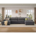 Divano Sezionale Modulare Dyonery Oversized 160, Comodo Divano Cloud a U a 6 Posti con 2 Cuscini e 2 Pouf Mobili, Chenille