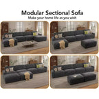 Divano Sezionale Modulare Dyonery Oversized 160, Comodo Divano Cloud a U a 6 Posti con 2 Cuscini e 2 Pouf Mobili, Chenille