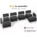 Divano Sezionale Modulare Dyonery Oversized 160, Comodo Divano Cloud a U a 6 Posti con 2 Cuscini e 2 Pouf Mobili, Chenille