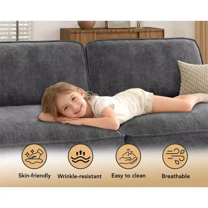Divano Sezionale Modulare Dyonery Oversized 160, Comodo Divano Cloud a U a 6 Posti con 2 Cuscini e 2 Pouf Mobili, Chenille