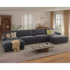 Divano Sezionale Modulare Dyonery Oversized 160, Comodo Divano Cloud a U a 6 Posti con 2 Cuscini e 2 Pouf Mobili, Chenille