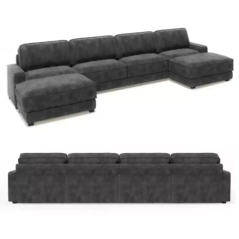 Divano Sezionale Modulare Dyonery Oversized 160, Comodo Divano Cloud a U a 6 Posti con 2 Cuscini e 2 Pouf Mobili, Chenille