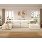 Divano Sezionale Modulare Dyonery Oversized 160, Comodo Divano Cloud a U a 6 Posti con 2 Cuscini e 2 Pouf Mobili, Chenille