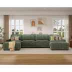Divano Sezionale Modulare Dyonery Oversized 160, Comodo Divano Cloud a U a 6 Posti con 2 Cuscini e 2 Pouf Mobili, Chenille