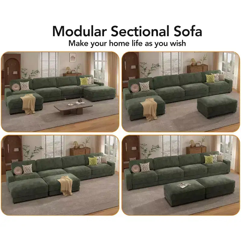 Divano Sezionale Modulare Dyonery Oversized 160, Comodo Divano Cloud a U a 6 Posti con 2 Cuscini e 2 Pouf Mobili, Chenille