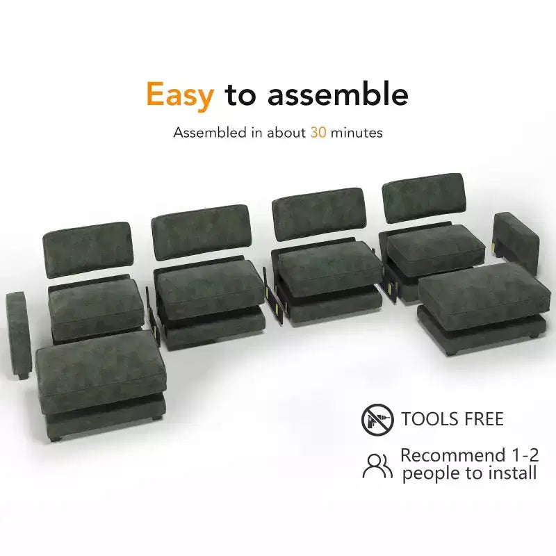 Divano Sezionale Modulare Dyonery Oversized 160, Comodo Divano Cloud a U a 6 Posti con 2 Cuscini e 2 Pouf Mobili, Chenille