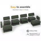 Divano Sezionale Modulare Dyonery Oversized 160, Comodo Divano Cloud a U a 6 Posti con 2 Cuscini e 2 Pouf Mobili, Chenille