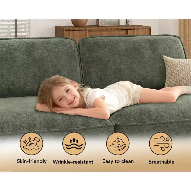 Divano Sezionale Modulare Dyonery Oversized 160, Comodo Divano Cloud a U a 6 Posti con 2 Cuscini e 2 Pouf Mobili, Chenille