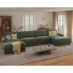 Divano Sezionale Modulare Dyonery Oversized 160, Comodo Divano Cloud a U a 6 Posti con 2 Cuscini e 2 Pouf Mobili, Chenille