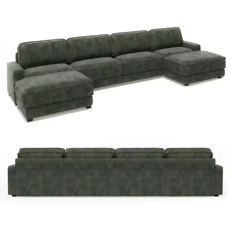 Divano Sezionale Modulare Dyonery Oversized 160, Comodo Divano Cloud a U a 6 Posti con 2 Cuscini e 2 Pouf Mobili, Chenille