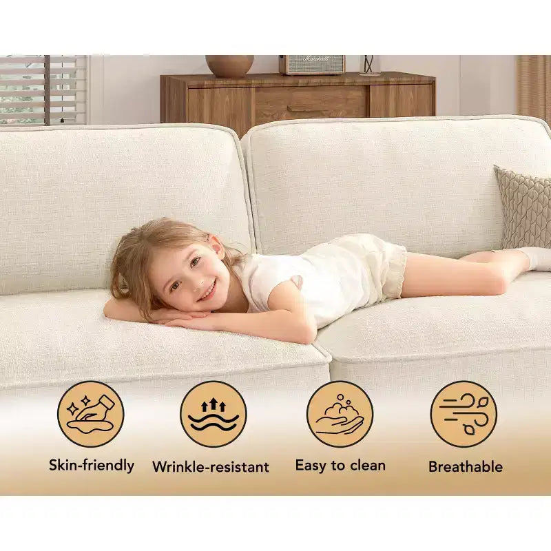 Divano Sezionale Modulare Dyonery Oversized 160, Comodo Divano Cloud a U a 6 Posti con 2 Cuscini e 2 Pouf Mobili, Chenille