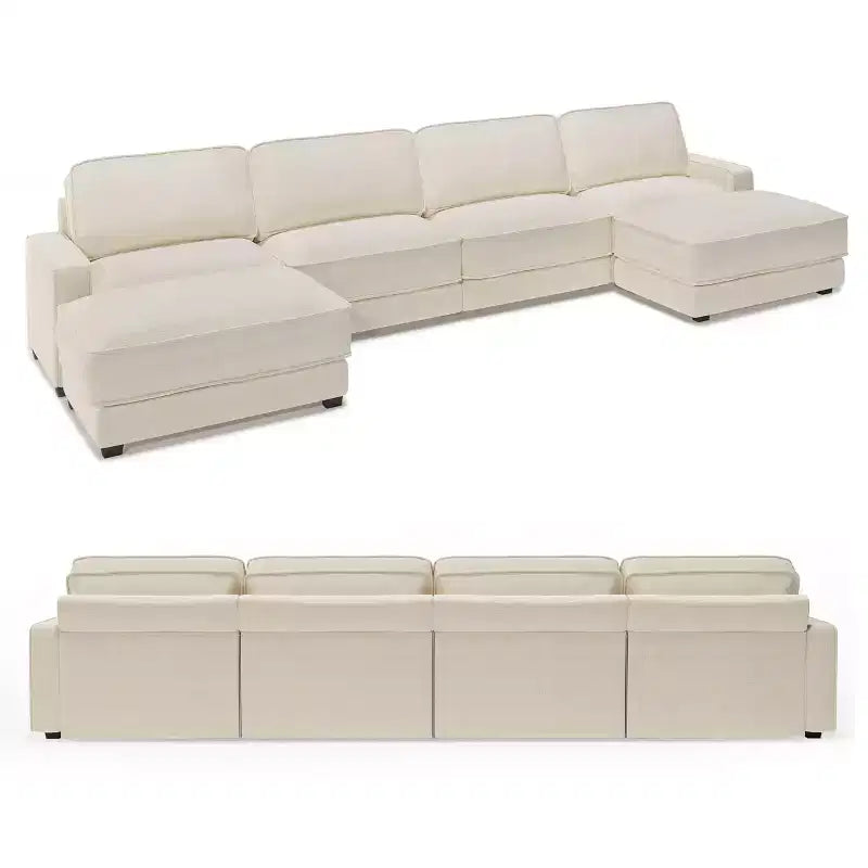 Divano Sezionale Modulare Dyonery Oversized 160, Comodo Divano Cloud a U a 6 Posti con 2 Cuscini e 2 Pouf Mobili, Chenille