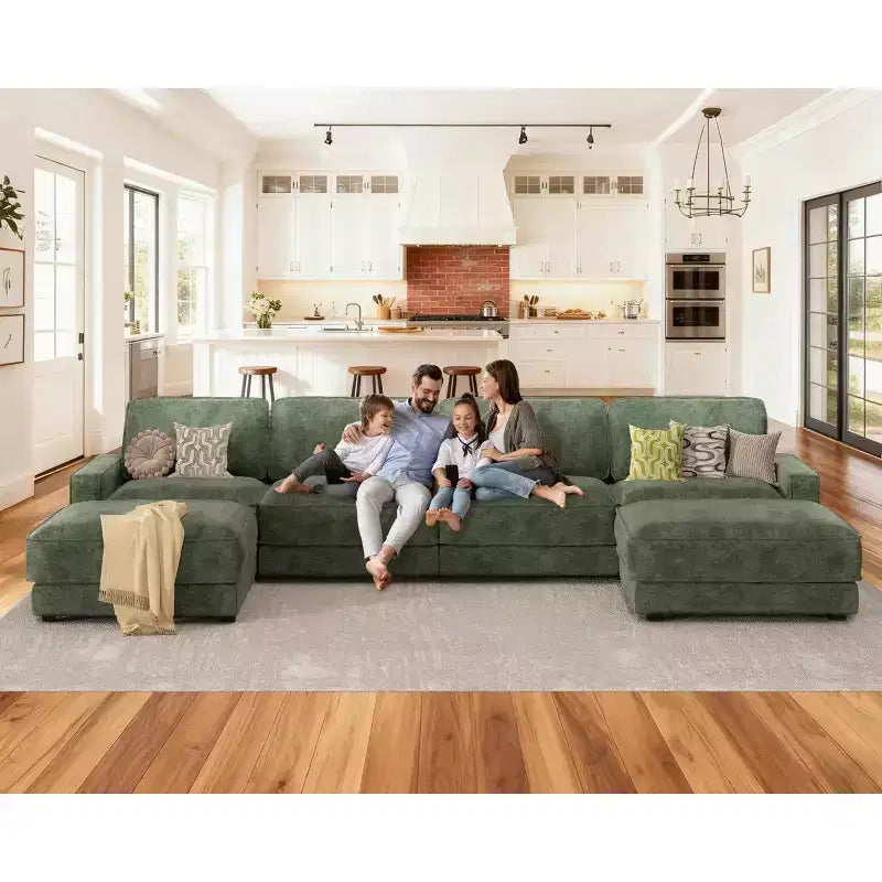 Divano Sezionale Modulare Dyonery Oversized 160, Comodo Divano Cloud a U a 6 Posti con 2 Cuscini e 2 Pouf Mobili, Chenille