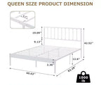 Struttura Letto Matrimoniale in Metallo Bianco con Testiera a Onda, Letto a Piattaforma con 2 Cassetti Contenitore e Spazio Sottoposto, Nessun Box Spring Necessario Facile Montaggio