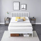 Struttura Letto Matrimoniale in Metallo Bianco con Testiera a Onda, Letto a Piattaforma con 2 Cassetti Contenitore e Spazio Sottoposto, Nessun Box Spring Necessario Facile Montaggio