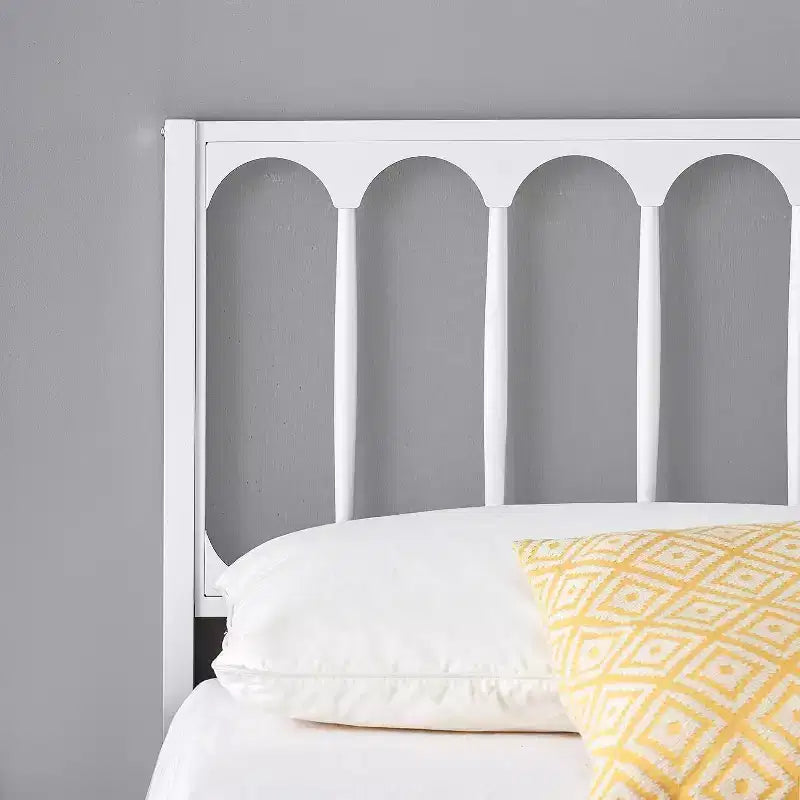 Struttura Letto Matrimoniale in Metallo Bianco con Testiera a Onda, Letto a Piattaforma con 2 Cassetti Contenitore e Spazio Sottoposto, Nessun Box Spring Necessario Facile Montaggio