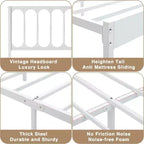 Struttura Letto Matrimoniale in Metallo Bianco con Testiera a Onda, Letto a Piattaforma con 2 Cassetti Contenitore e Spazio Sottoposto, Nessun Box Spring Necessario Facile Montaggio