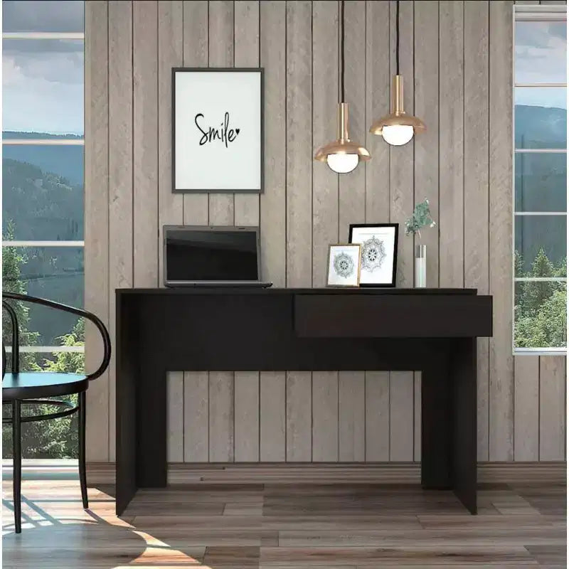 Scrivania per computer Tampa in legno multistrato nero con 2 cassetti