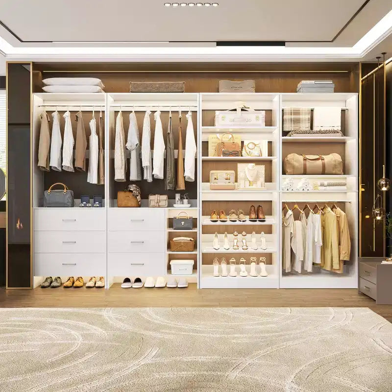 Besiost Set di 4 organizer per armadio con cassetti in legno, armadio freestanding da 264 cm con scarpiere e aste appendiabiti