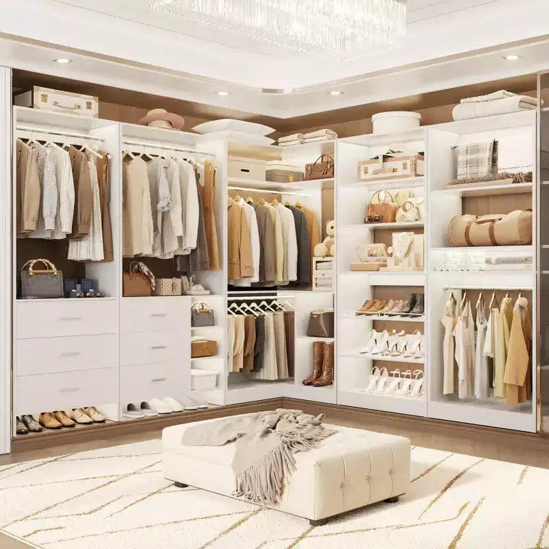 Besiost Set di 4 organizer per armadio con cassetti in legno, armadio freestanding da 264 cm con scarpiere e aste appendiabiti