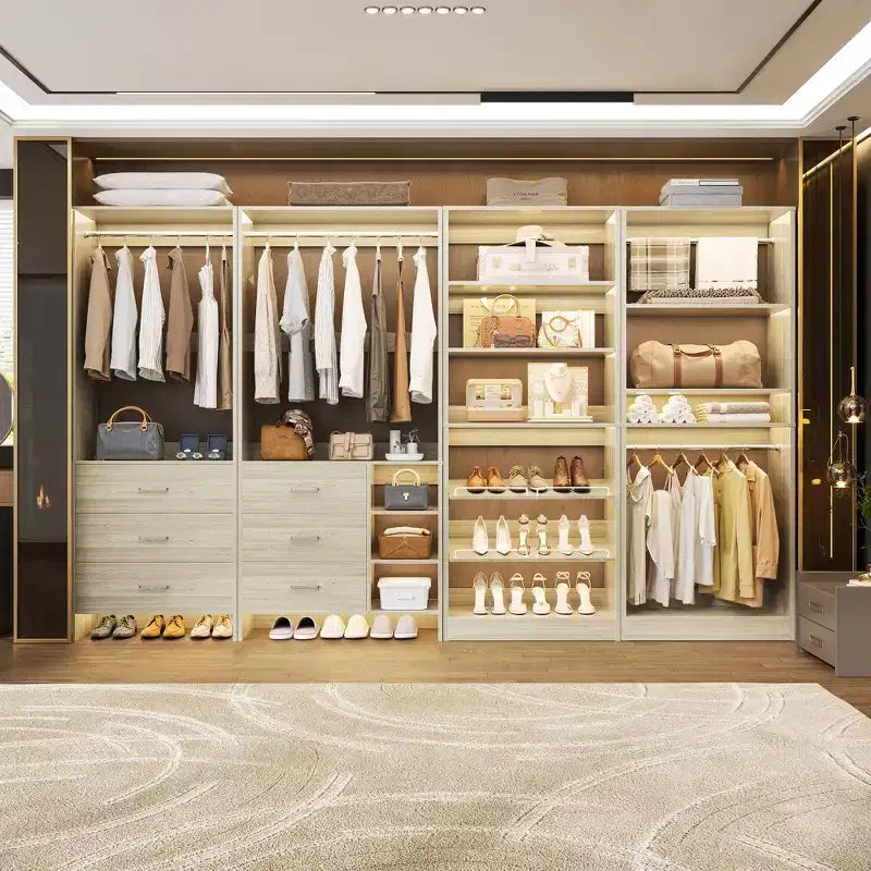 Besiost Set di 4 organizer per armadio con cassetti in legno, armadio freestanding da 264 cm con scarpiere e aste appendiabiti