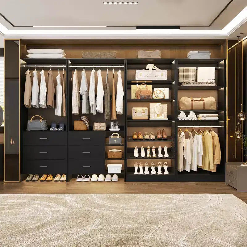 Besiost Set di 4 organizer per armadio con cassetti in legno, armadio freestanding da 264 cm con scarpiere e aste appendiabiti