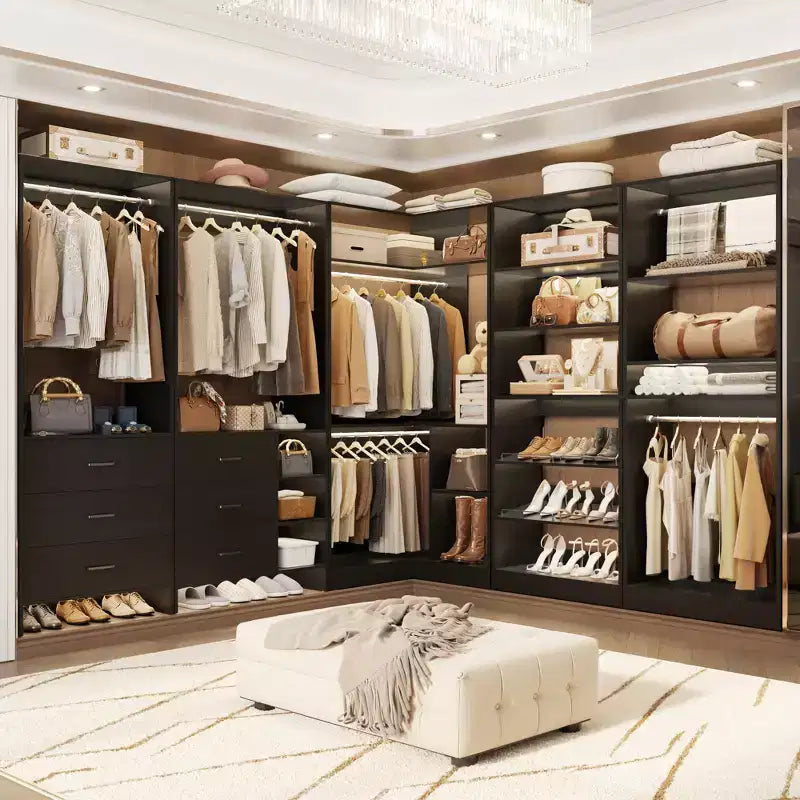 Besiost Set di 4 organizer per armadio con cassetti in legno, armadio freestanding da 264 cm con scarpiere e aste appendiabiti